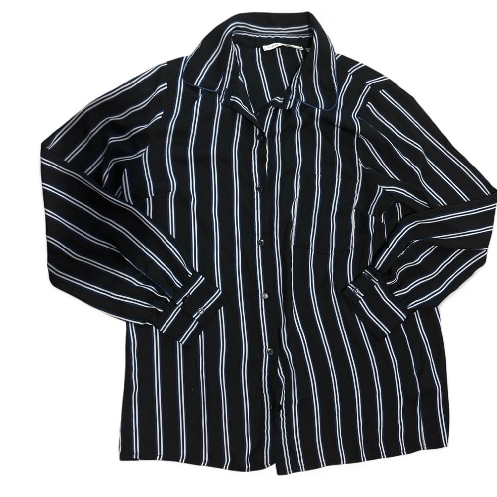 Violet & Claire Lightweight Striped Button Front Blouse Work Office Casual M